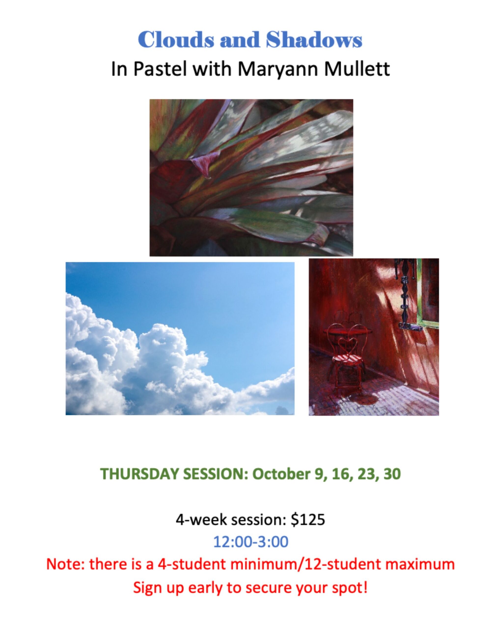 Clouds and Shadows In Pastel with Maryann Mullett (Thursdays)