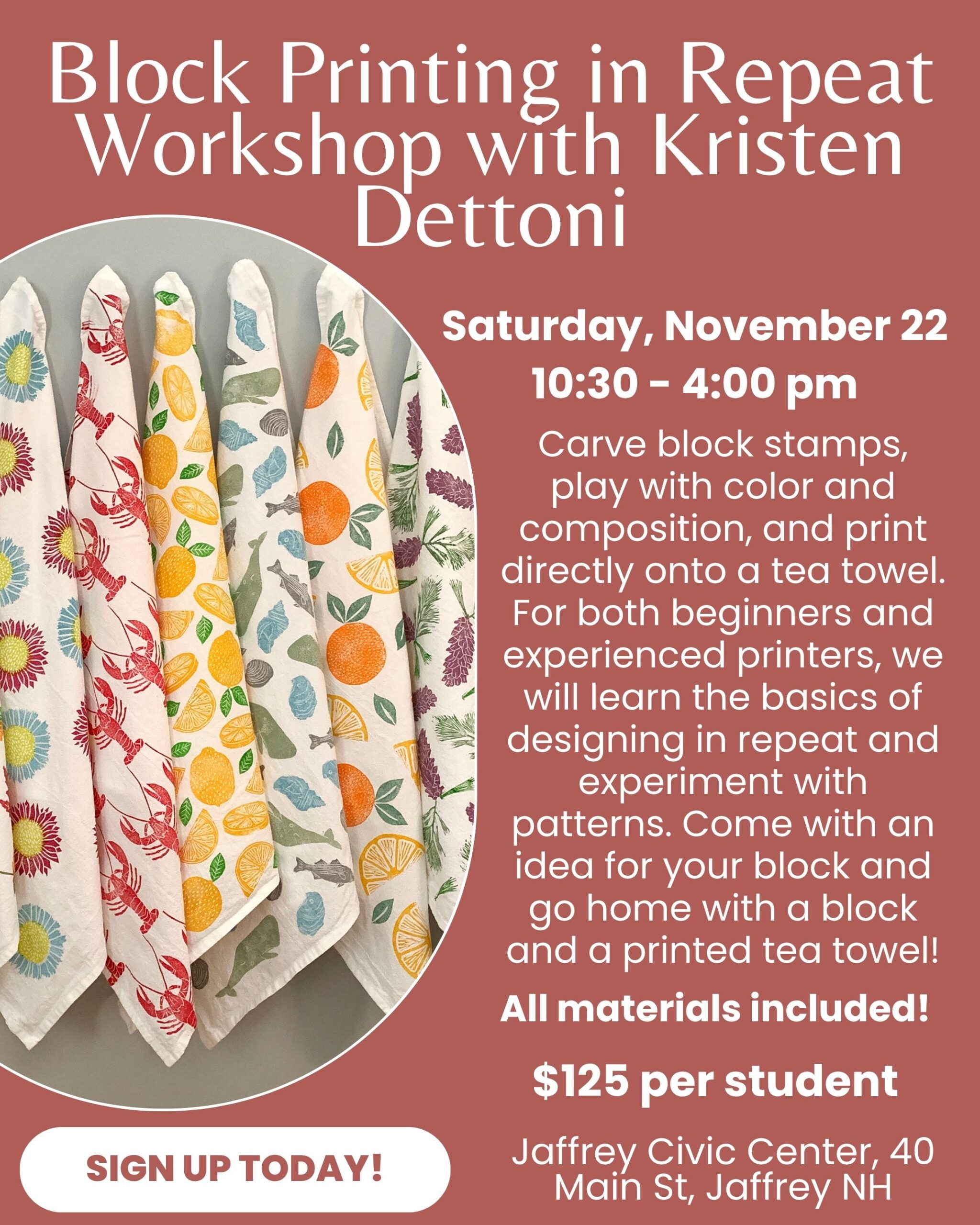 Block Printing in Repeat Workshop with Kristen Dettoni